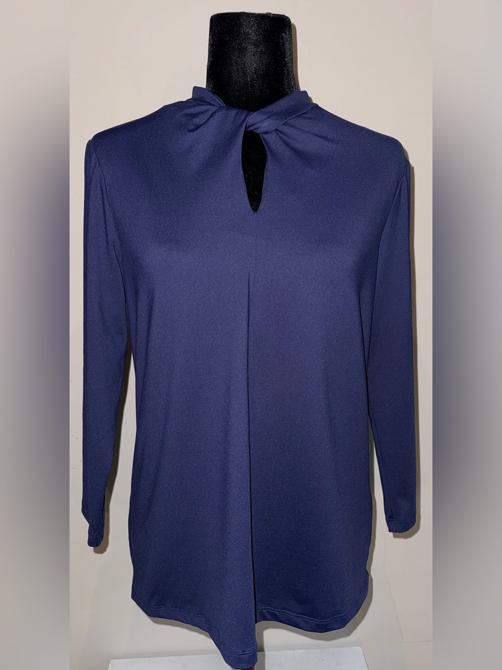 J. McLaughlin Navy Blue Twist Keyhole Neck Top 3/4 Sleeve Blouse Medium M
